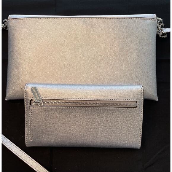 Michael Kors Jet Set Leather Clutch & Wallet. Silver. Set of 2. New No Tags. - Picture 4 of 12